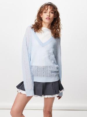 Shushu/tong - V-neck Pointelle-knit Sweater - Womens - Blue - 10 UK