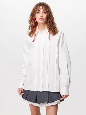 Shushu/tong - Oversized Lace-embellished Cotton-poplin Shirt - Womens - White - 10 UK