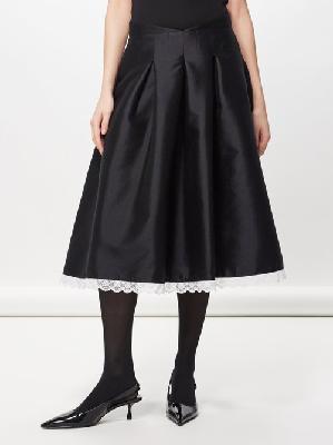 Shushu/tong - Pleated Wool-blend Satin Midi Skirt - Womens - Black - 10 UK