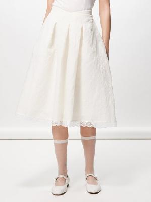 Shushu/tong - Lace-trim Wool-blend Cloqué Midi Skirt - Womens - White - 12 UK