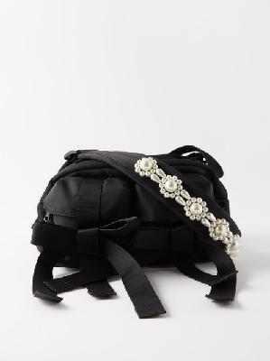 Simone Rocha - Faux Pearl-embellished Nylon Cross-body Bag - Womens - Black - ONE SIZE