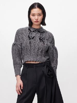 Simone Rocha - Ribbon-embellished Alpaca-blend Cropped Sweater - Womens - Grey - M