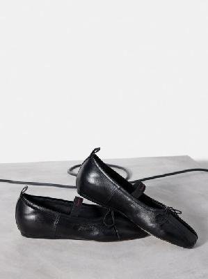 Simone Rocha - Pleated Leather Ballet Flats - Womens - Black - 36 EU/IT