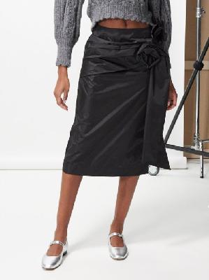 Simone Rocha - Rose-appliqué Technical-nylon Pencil Skirt - Womens - Black - 10 UK