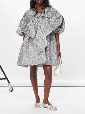 Simone Rocha - Oversized-bow Metallic-cloqué Mini Dress - Womens - Silver - 12 UK