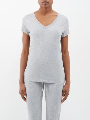 Skin - V-neck Pima-cotton Jersey Pyjama Top - Womens - Light Grey - 0