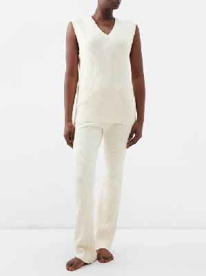 Skin - Pixie Ribbed-knit Cotton-blend Pyjamas - Womens - Cream - L
