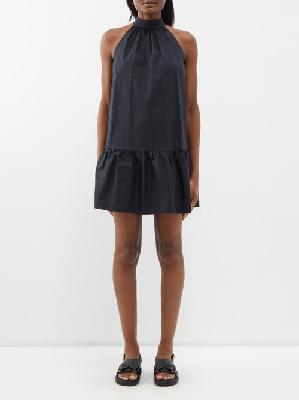 Staud - Marlow Halterneck Cotton-blend Poplin Mini Dress - Womens - Black - S
