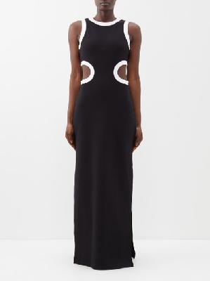 Staud - Dolce Cutout Jersey Midi Dress - Womens - Black White - L