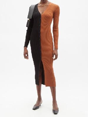 Staud - Shoko Two-tone Ribbed-knit Dress - Womens - Black Brown - XS