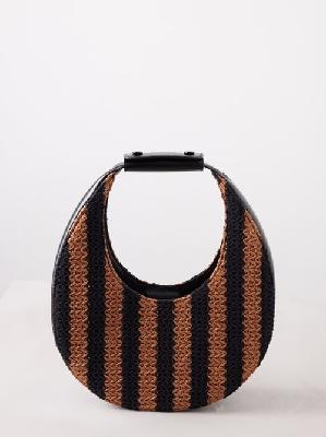 Staud - Moon Raffia Stripe Handbag - Womens - Black Tan - ONE SIZE