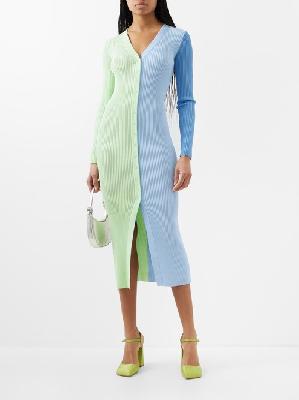 Staud - Shoko Two-tone Ribbed-knit Dress - Womens - Blue Green - L