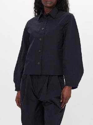 Studio Nicholson - Mulder Puff-sleeve Cotton-poplin Cropped Shirt - Womens - Dark Navy - 00