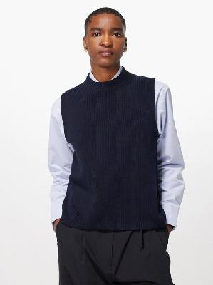Studio Nicholson - Sumire Ribbed-knit Cotton Vest - Womens - Dark Navy - 0