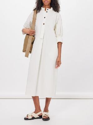 Studio Nicholson - Knoll Stand-collar Cotton-poplin Shirt Midi Dress - Womens - Ivory - 0