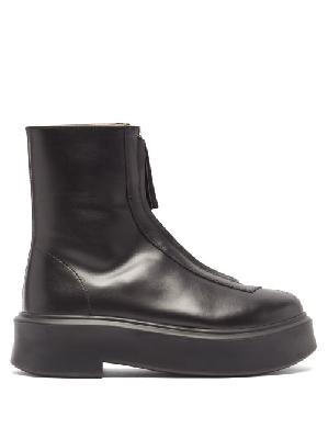 The Row - Zip-front Leather Ankle Boots - Womens - Black - 35.5 EU/IT