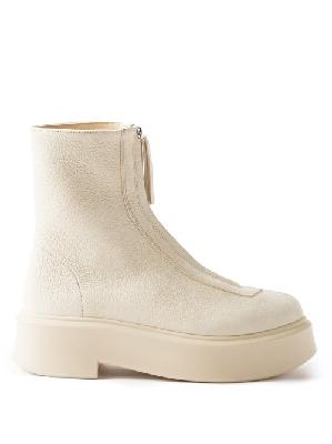 The Row - Front-zip Grained-leather Boots - Womens - Beige - 36 EU/IT