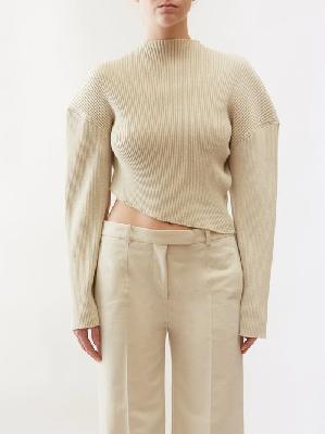 The Row - Danana Cropped Asymmetric Ribbed-cotton Sweater - Womens - Cream - L