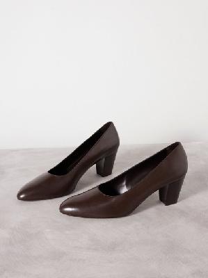 The Row - Luisa 65 Leather Block-heel Pumps - Womens - Dark Brown - 37 EU/IT
