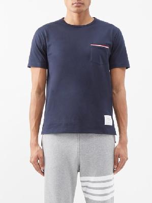 Thom Browne - Tricolour-stripe Cotton-jersey T-shirt - Mens - Navy - 00