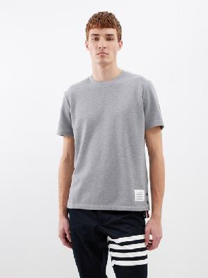 Thom Browne - Tricolour-stripe Cotton-piqué T-shirt - Mens - Grey - 1