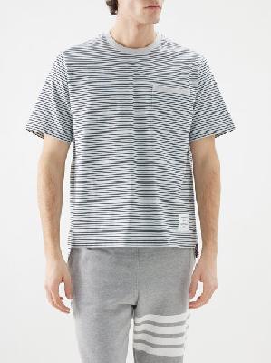 Thom Browne - Striped Cotton-jersey T-shirt - Mens - Blue Stripe - 5