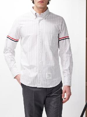 Thom Browne - Striped Cotton Oxford Shirt - Mens - Grey Stripe - 1