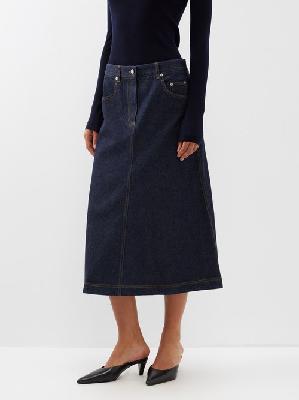 Tibi - Asymmetric-pocket Denim A-line Skirt - Womens - Dark Denim - 24
