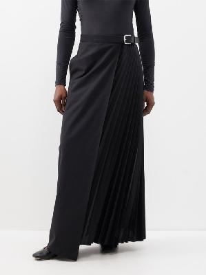Tibi - Belted Pleated Twill Maxi Skirt - Womens - Black - 12 US