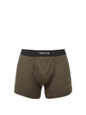 Tom Ford - Logo-jacquard Cotton-blend Jersey Trunks - Mens - Dark Khaki - XS