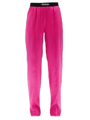 Tom Ford - Logo-waistband Silk-blend Trousers - Womens - Pink - M