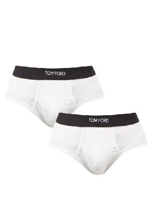 Tom Ford - Pack Of Two Logo-jacquard Cotton-blend Briefs - Mens - White - XS