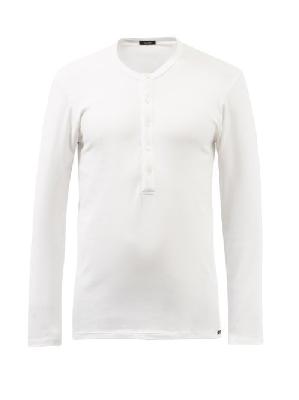 Tom Ford - Round-neck Cotton-blend Jersey Henley Top - Mens - White - M