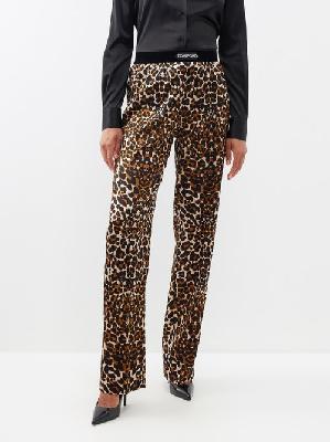 Tom Ford - Leopard-print Silk-blend Trousers - Womens - Black Beige - M