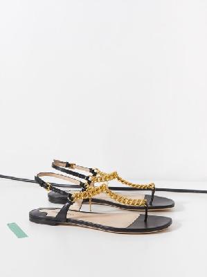 Tom Ford - Zenith Chain-embellished Leather Flat Sandals - Womens - Black - 37 EU/IT