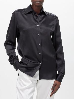 Tom Ford - Spread-collar Silk-satin Shirt - Womens - Black - 34 IT
