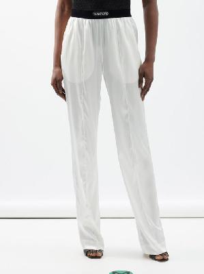 Tom Ford - Logo-waistband Silk-blend Trousers - Womens - Cream - L