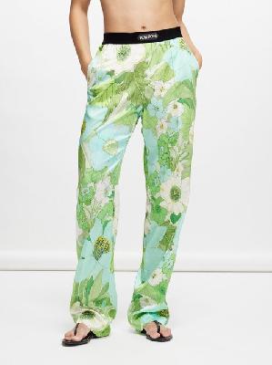 Tom Ford - Logo-waistband Floral-print Silk-blend Trousers - Womens - Green Multi - M