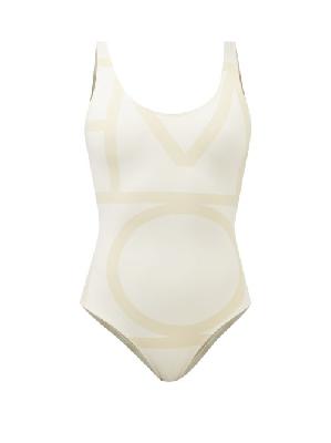 Toteme - Logo-print Scoop-neck Swimsuit - Womens - Beige - XXS