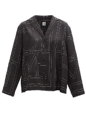 Toteme - Monogram-embroidered Silk-twill Pyjama Top - Womens - Black - 36 GER