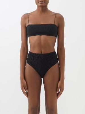 Toteme - Smocked Recycled-fibre Blend Bikini Top - Womens - Black - XXS
