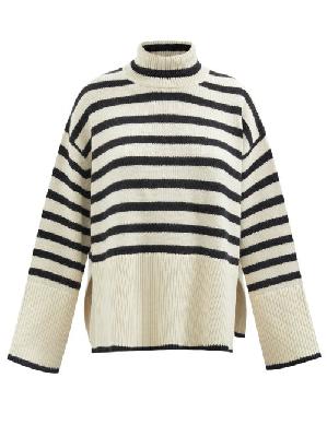 Toteme - Roll-neck Striped Wool-blend Sweater - Womens - Beige Stripe - XXS