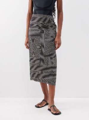 Toteme - Striped Monogram-print Organic Cotton-blend Sarong - Womens - Black Stripe - ONE SIZE