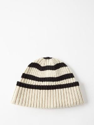 Toteme - Striped Ribbed-wool Beanie - Womens - Sand - ONE SIZE