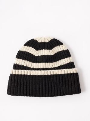 Toteme - Striped Ribbed-wool Beanie - Womens - Black - ONE SIZE