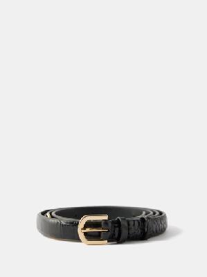 Toteme - Double-clasp Crocodile-effect Leather Belt - Womens - Black - ONE SIZE