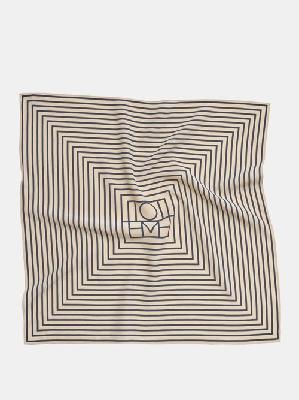 Toteme - Monogram-print Silk-twill Scarf - Womens - Cream Stripe - ONE SIZE