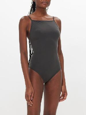 Toteme - Square-neck Recycled-blend Swimsuit - Womens - Dark Grey - L