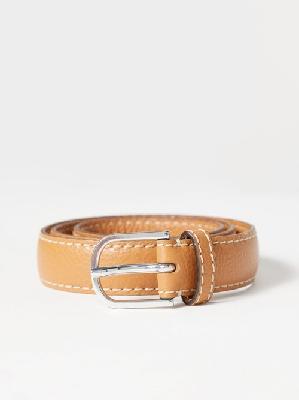 Toteme - Contrast-stitch Grained-leather Belt - Womens - Tan - 80