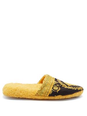 Versace - Baroque-print Cotton-terry Slippers - Mens - Black Gold - S